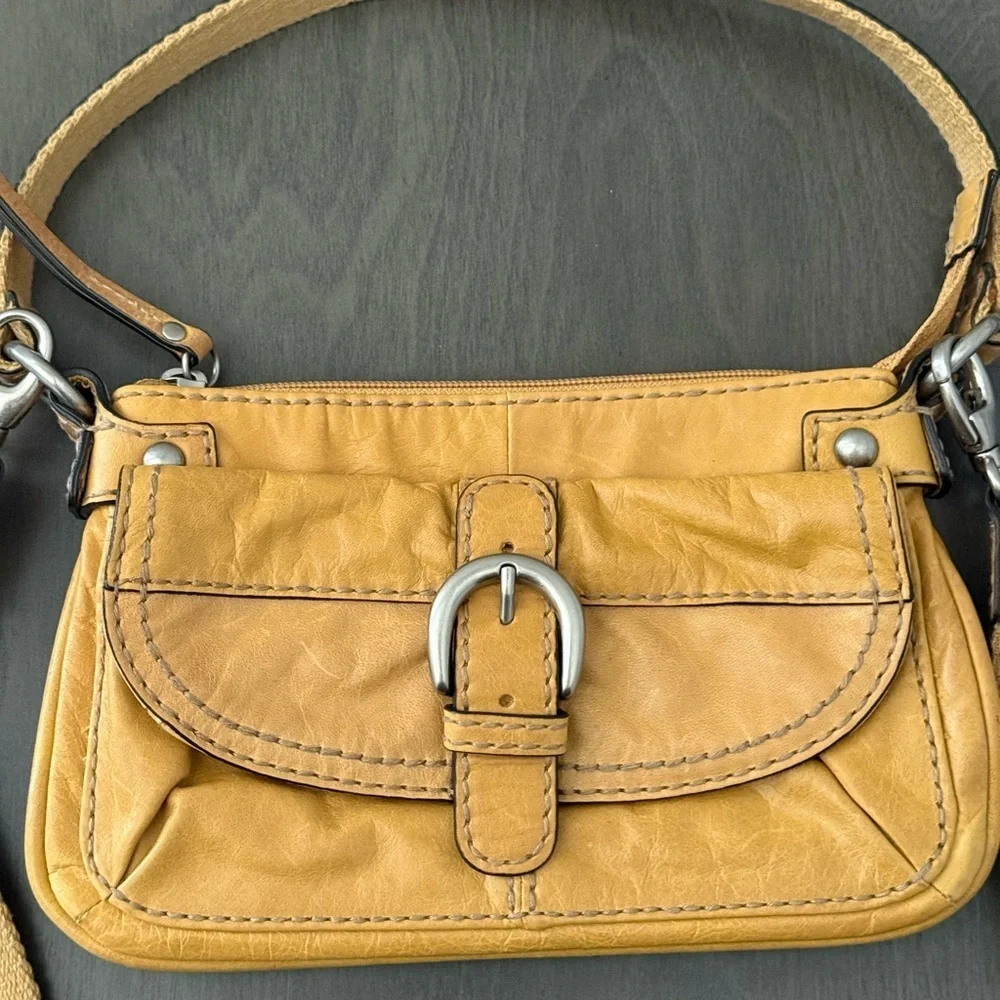 FOSSIL Leather/Canvas Mustard Crossbody Bag
